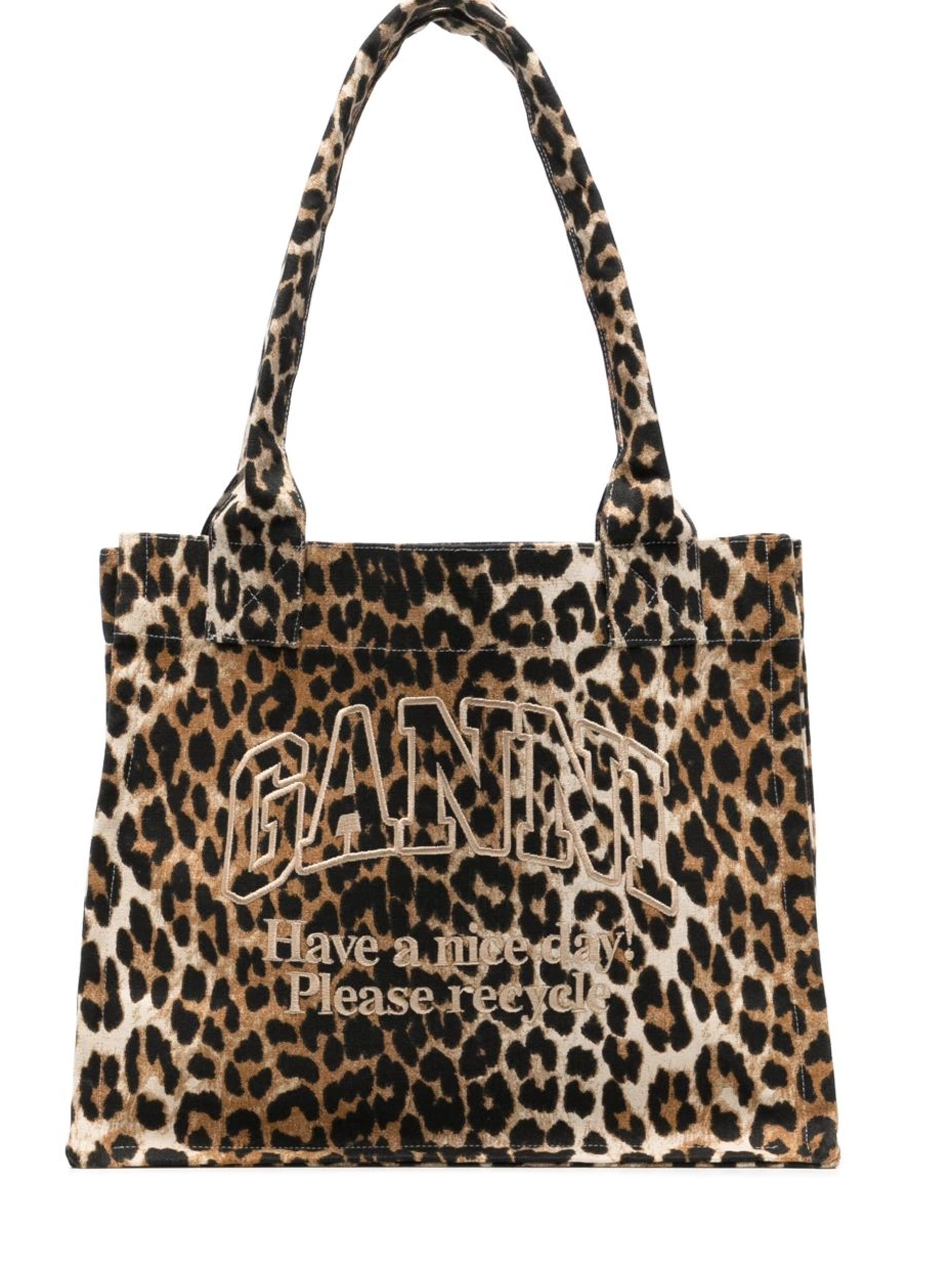 How to shop online tote GANNI bag canvas Women large leopard-print 0309